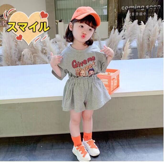 キッズセットアップ　ゆったりＴシャツ　ショートパンツ　女の子夏服ホワイト110