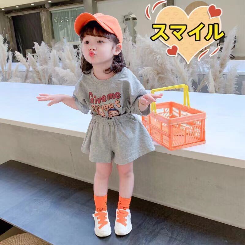 キッズセットアップ　ゆったりＴシャツ　ショートパンツ　女の子夏服ホワイト110