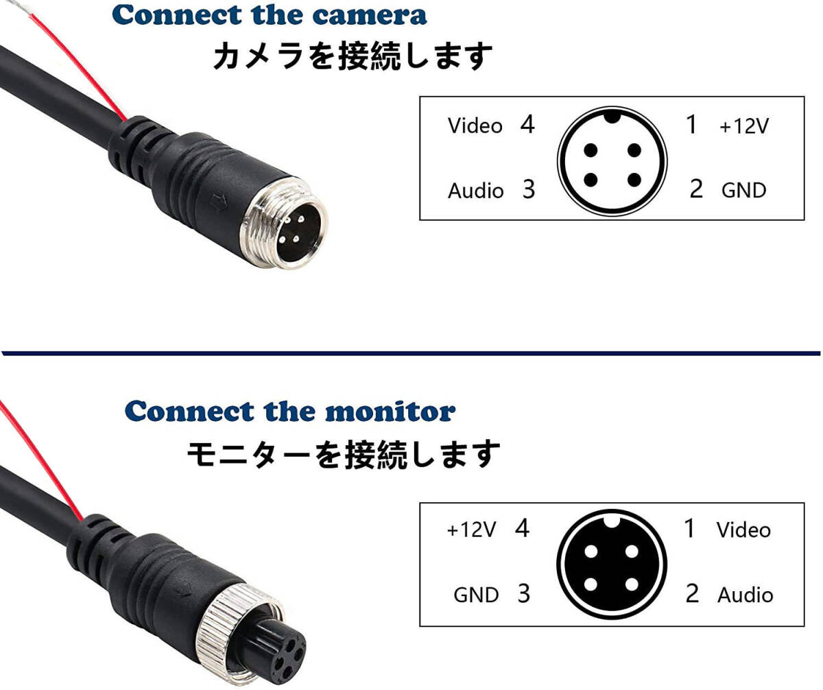 【15ｍ】4ピン航空ビデオ延長ケーブル 12V/24V 映像／電源ケーブル 監視カメラ モニター