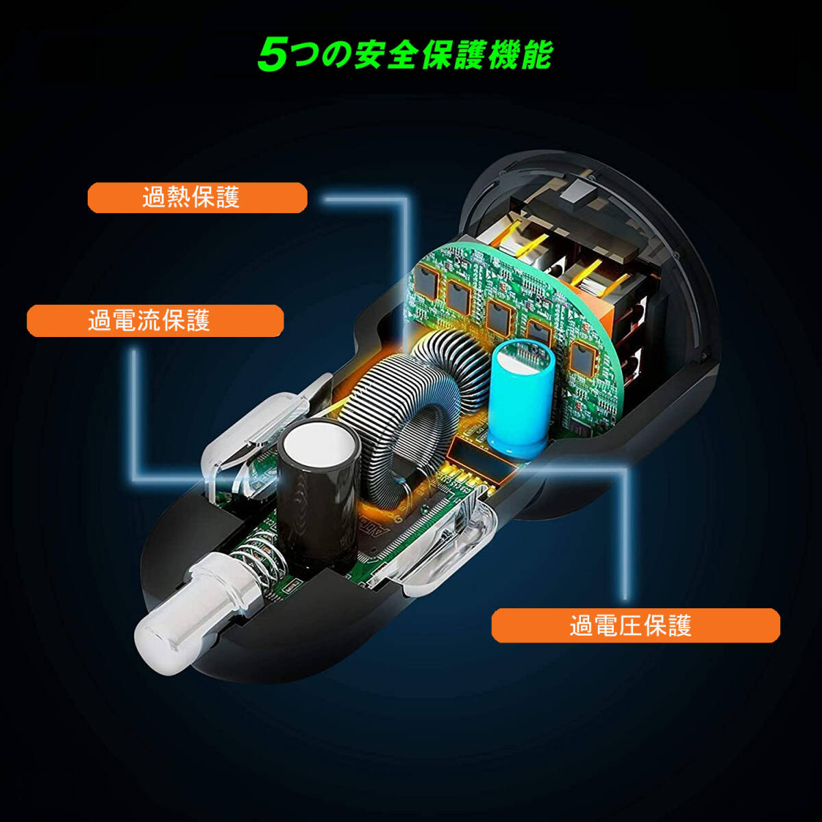 カーチャージャーソケット USB 急速充電 車載 充電器 12V-24V対応