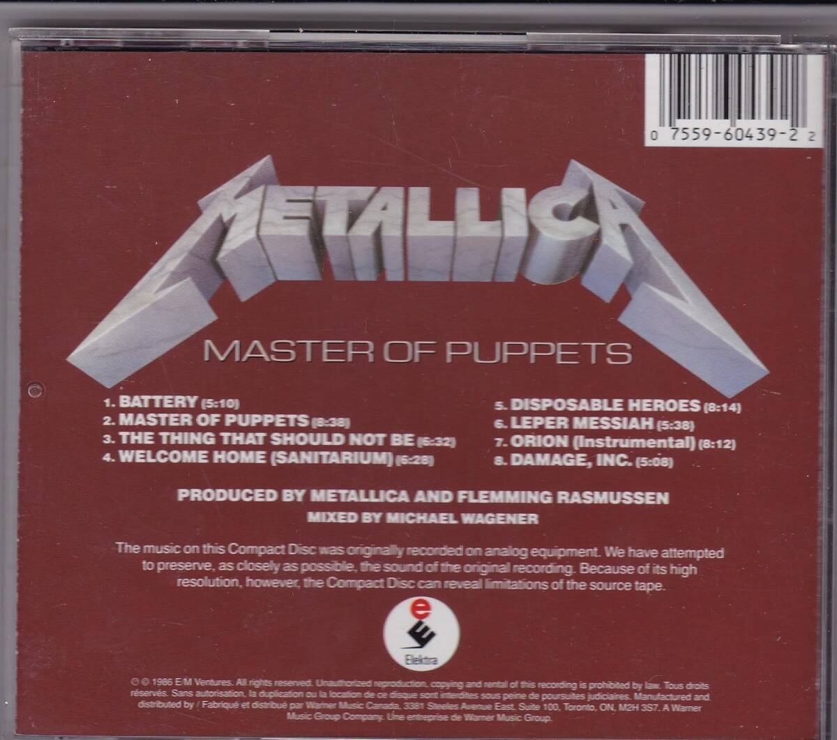 Master of Puppets メタリカ 輸入盤CDの画像2