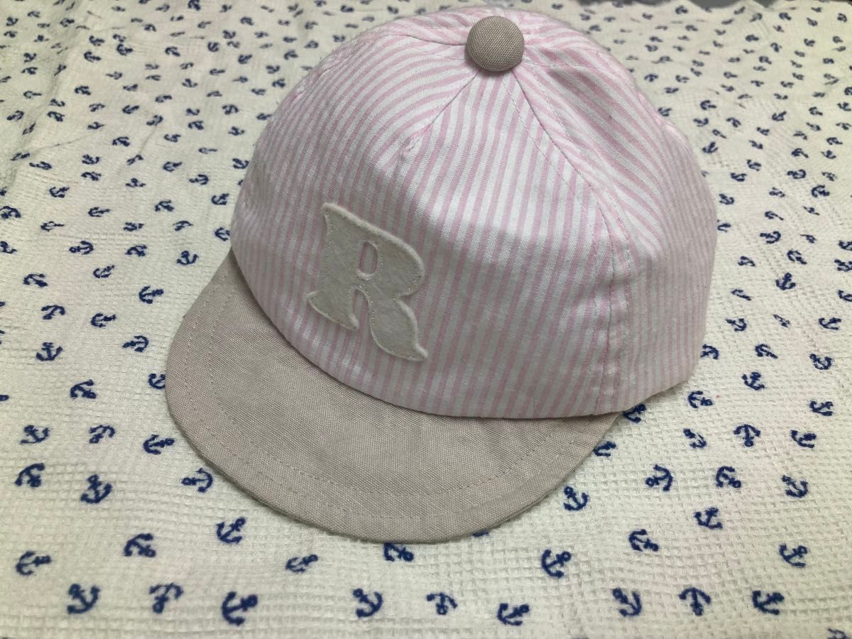 48〜50cm 48 50 ベビー　イニシャル　R キャップ　ピンク　女の子　 帽子 ロゴ