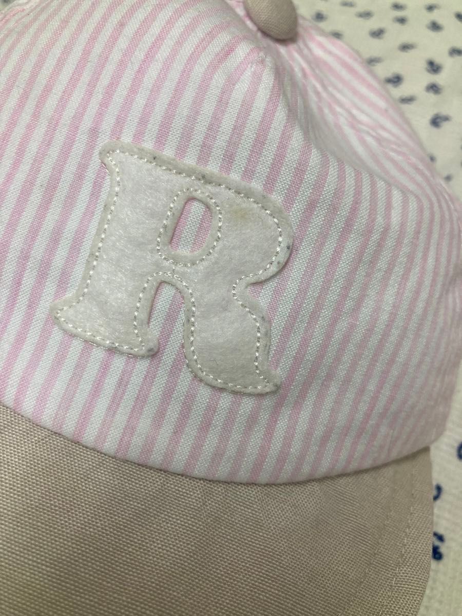 48〜50cm 48 50 ベビー　イニシャル　R キャップ　ピンク　女の子　 帽子 ロゴ