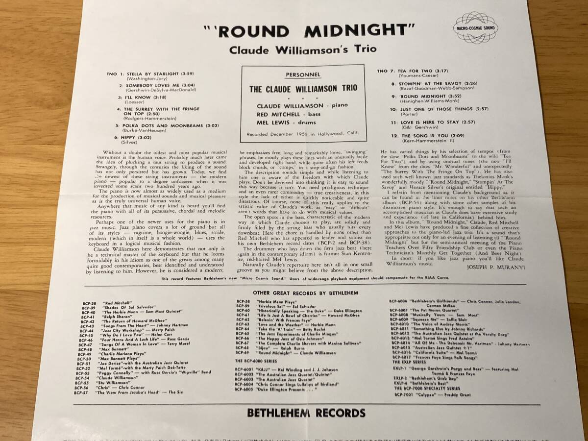 JAZZ 84年国内初期3500円盤(35C38-7222) クロード・ウィリアムソン(CLAUDE WILLIAMSON/p)57年「ラウンド・ミッドナイト('ROUND MIDNIGHT)」_画像3