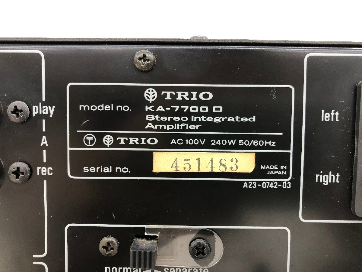 Y1599 ジャンク品 オーディオ機器 プリメインアンプ TRIO トリオ KA-7700D  【元箱付き】の画像9