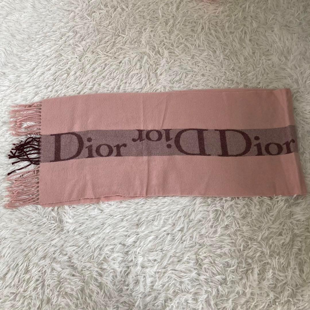 Dior ディオール　マフラー ストール　ピンク　ロゴ　フリンジ　ウール_画像5