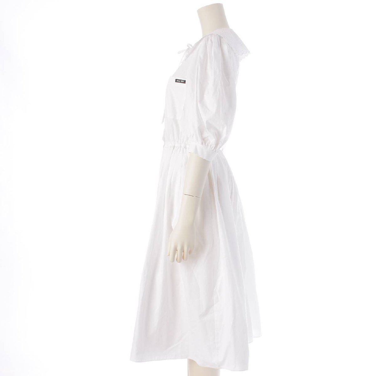 【ミュウミュウ】Miu Miu　21年 ホワイトポプリン デザイン襟 リボン コットン ドレス ワンピース ホワイト 40 【中古】207635_画像3