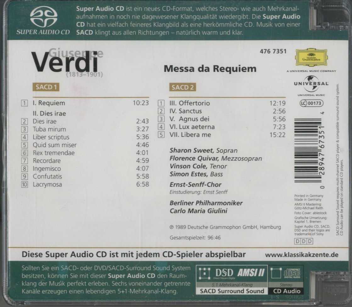 CD/2CD/ ジュリーニ、ベルリンフィル、スウィート 他 / ヴェルディ：レクイエム / 輸入盤 SACD 4767351 40517M_画像2