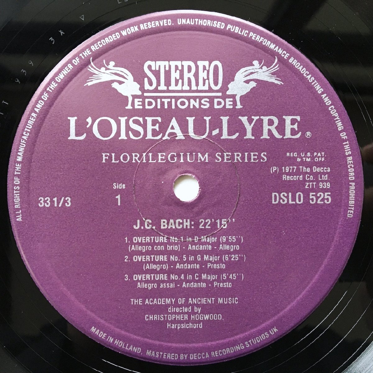 LP/ ホグウッド / J.C.バッハ：6つの序曲集 / オランダ盤 ライナー L'OISEAU-LYRE DSLO525 40511_画像3