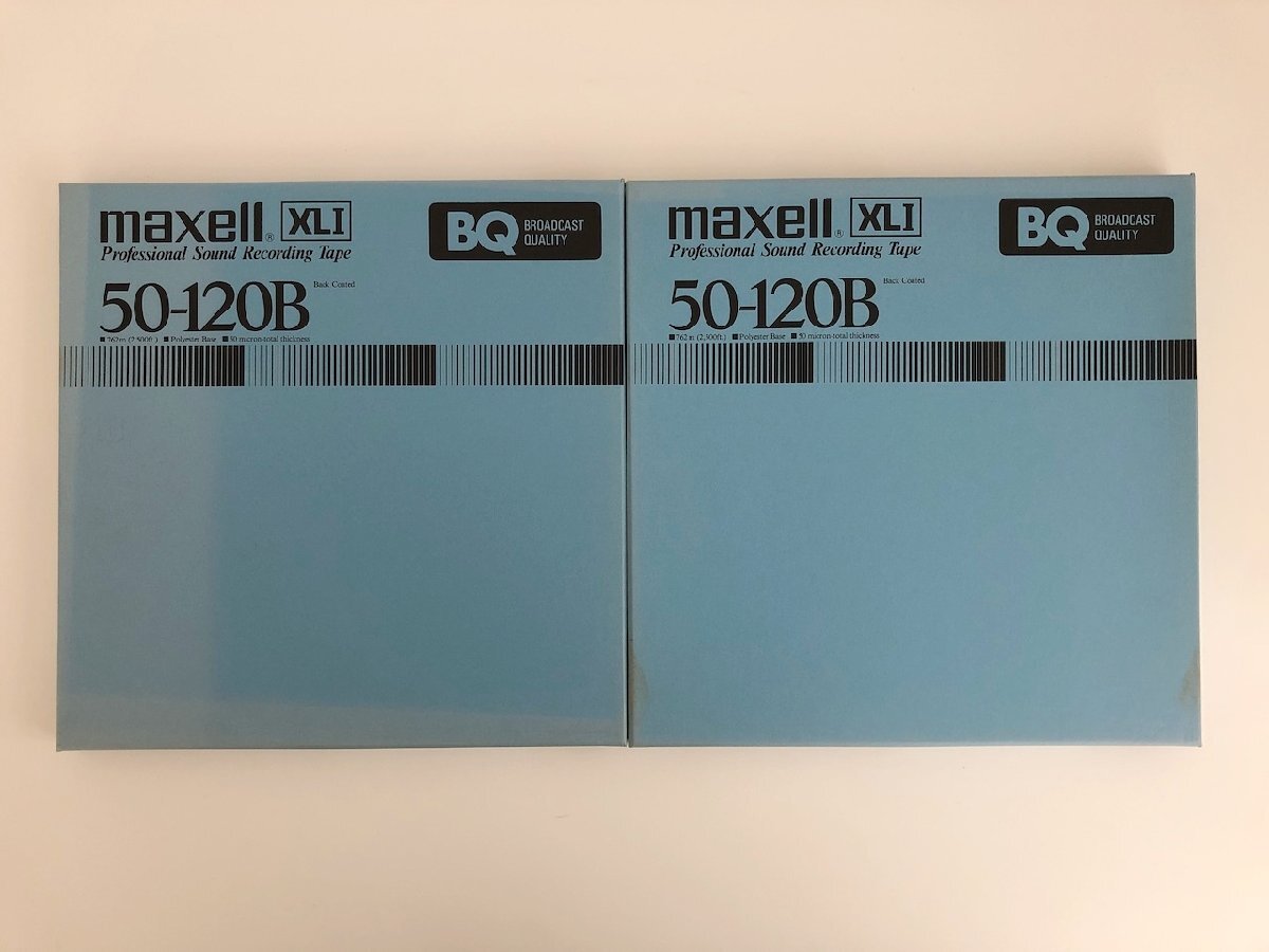オープンリールテープ 10号 MAXELL 50-120B XLⅠ BQ メタルリール MR-10 元箱付き 2本セット 使用済み 現状品 (501-5)_画像1