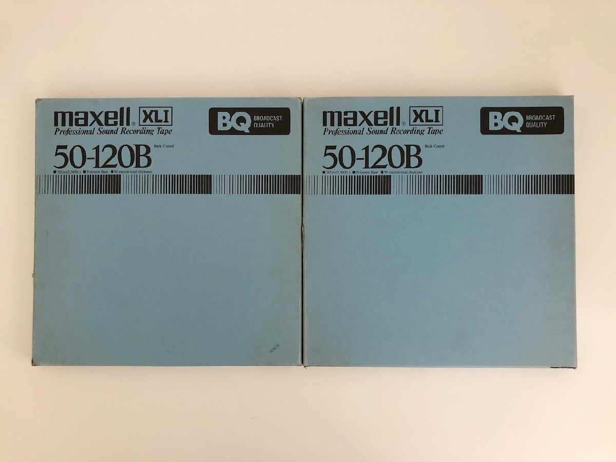 オープンリールテープ 10号 MAXELL 50-120B XLⅠ BQ メタルリール MR-10 元箱付き 2本セット 使用済み 現状品 (501-1)の画像1