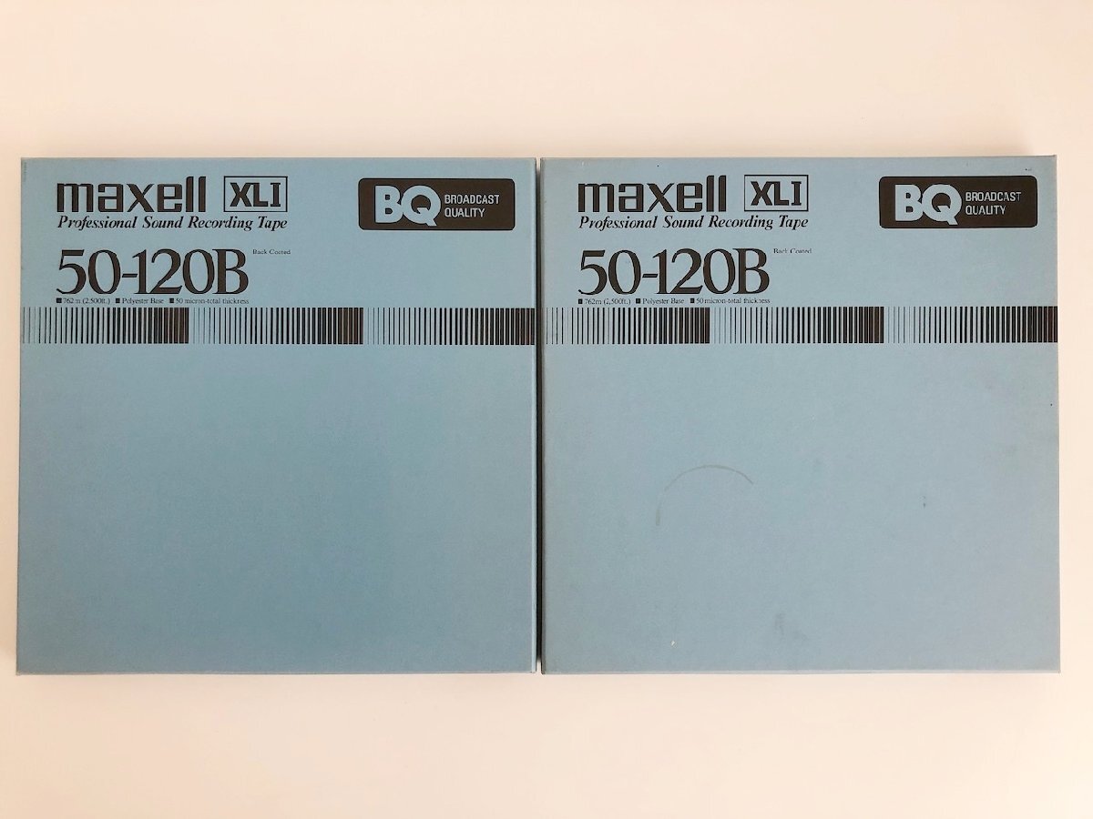 オープンリールテープ 10号 MAXELL 50-120B XLⅠ BQ メタルリール MR-10 元箱付き 2本セット 使用済み 現状品 (515-9)_画像1