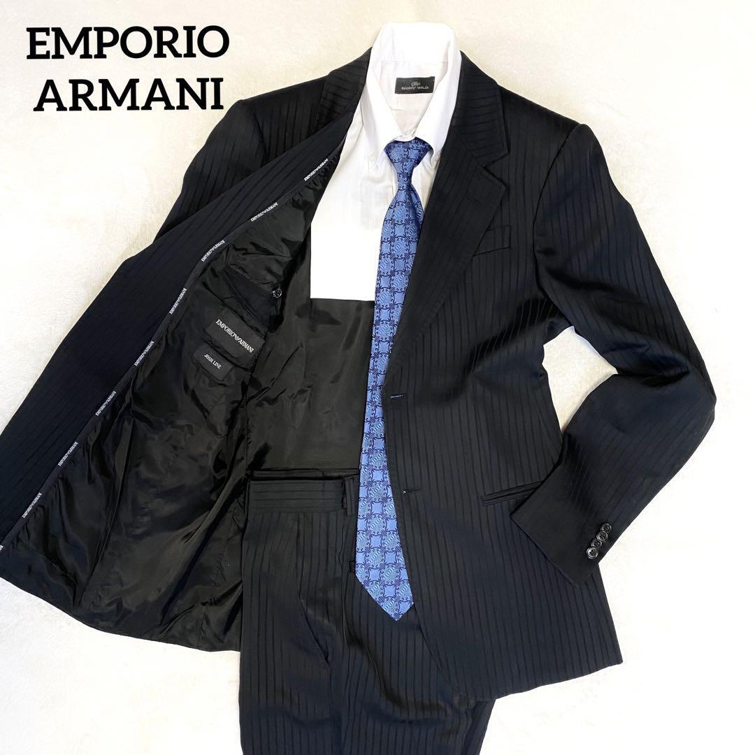 1スタ エンポリオアルマーニ スーツ セットアップ ブラック ストライプ ウール 46M_画像1