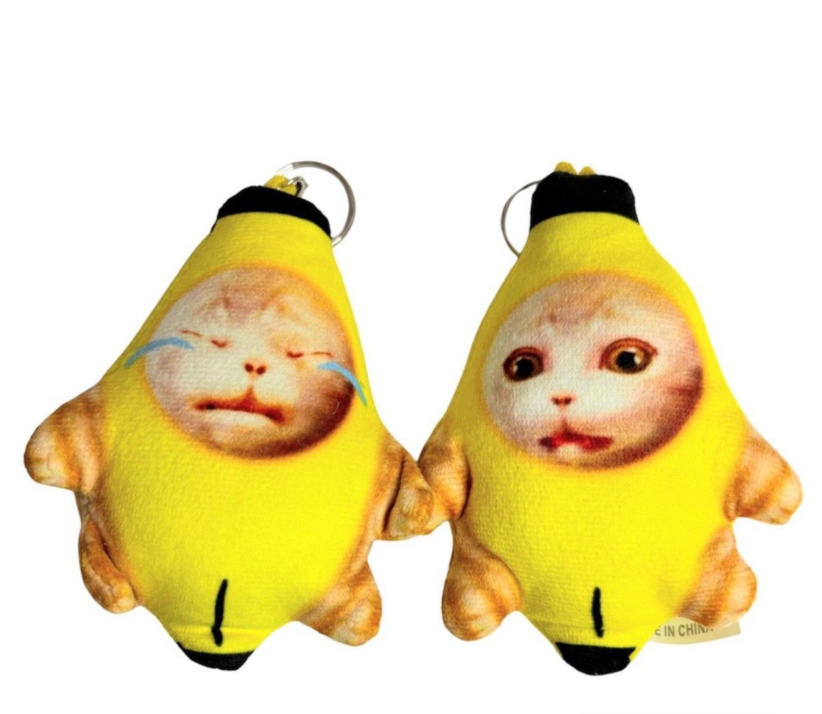 SNSで話題♪　鳴く!!　バナナキャット　バナナ猫　猫ミーム　ミニ　2個セット　SNS　可愛い　キーホルダー　11cm　泣き顔　