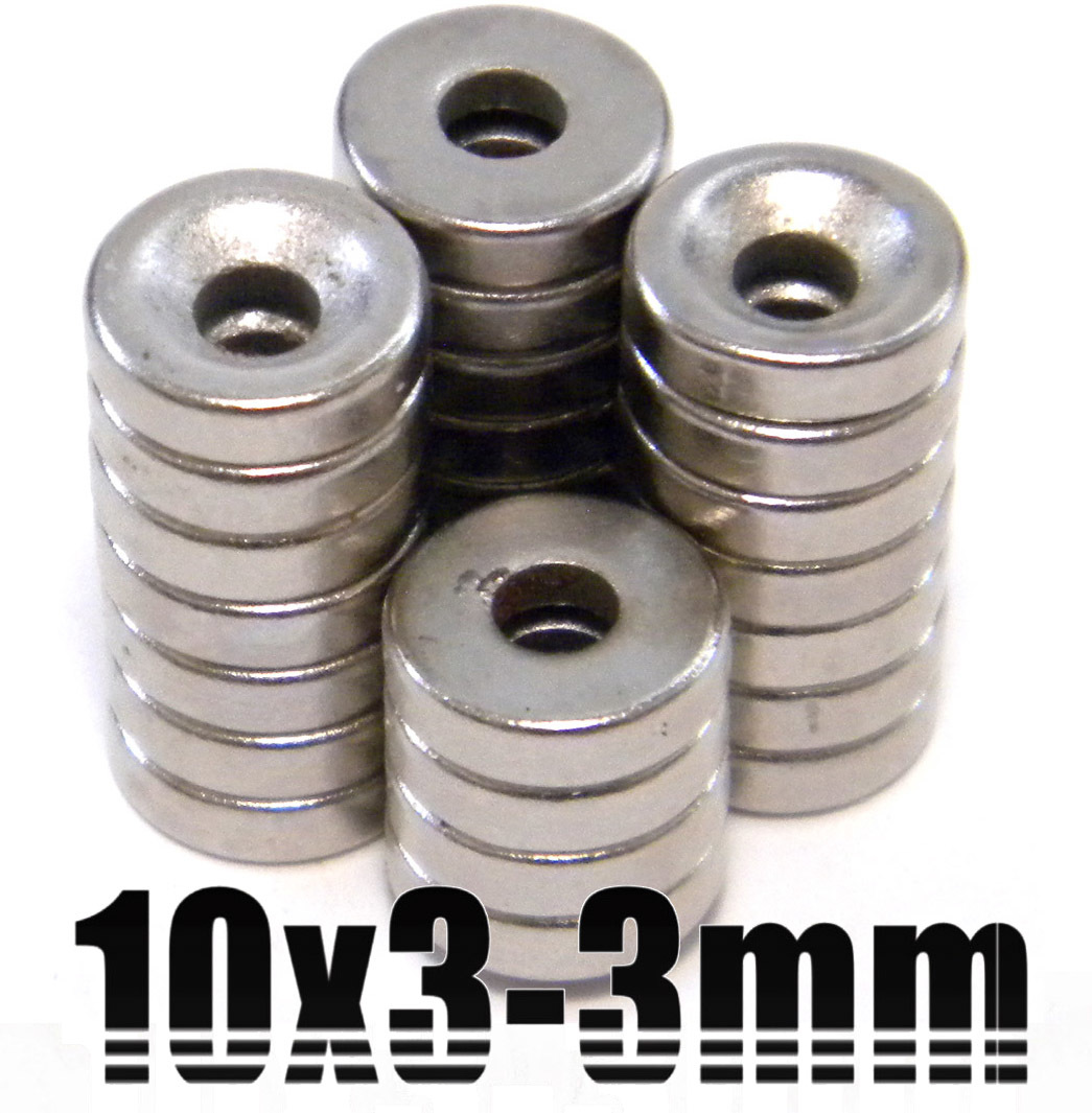 【25個セット】 超強力 磁石 ネオジム / 直径10mm x 厚み3mm（ネジ穴 3mm）