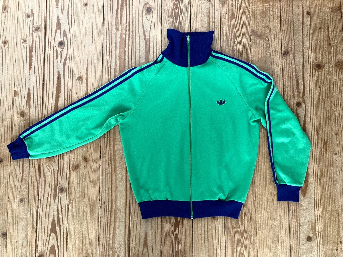 70s 80s ビンテージ Adidas アディダス トラックジャケット ジャージ デサント トレファイル 西ドイツ グリーンADS-4F 4号 ナイキ 古着_画像1