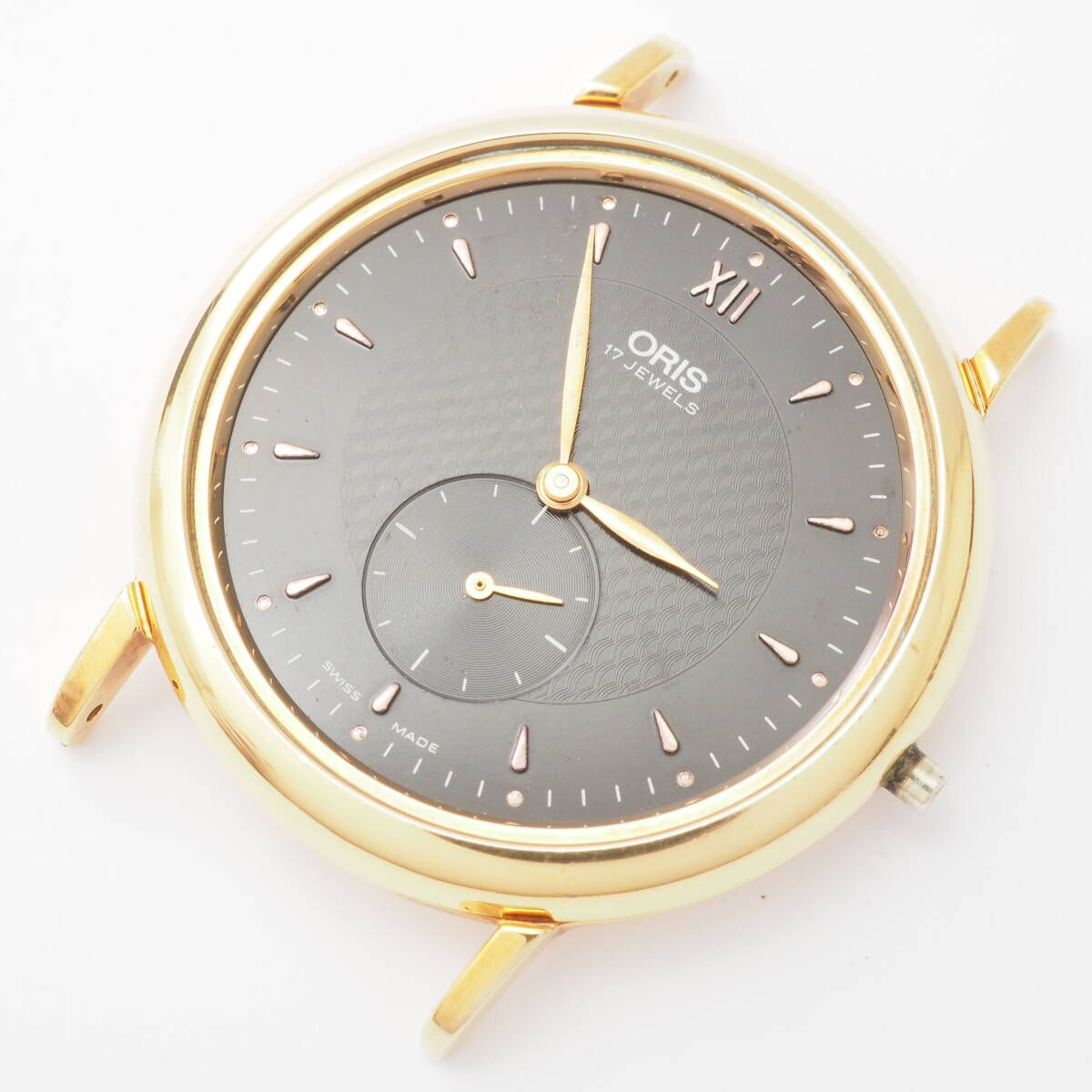 オリス ラウンド型 スモセコ ORIS 7423 手巻き ゴールド 黒文字盤 ボーイズ 腕時計 本体[Pa1535-AM7の画像2