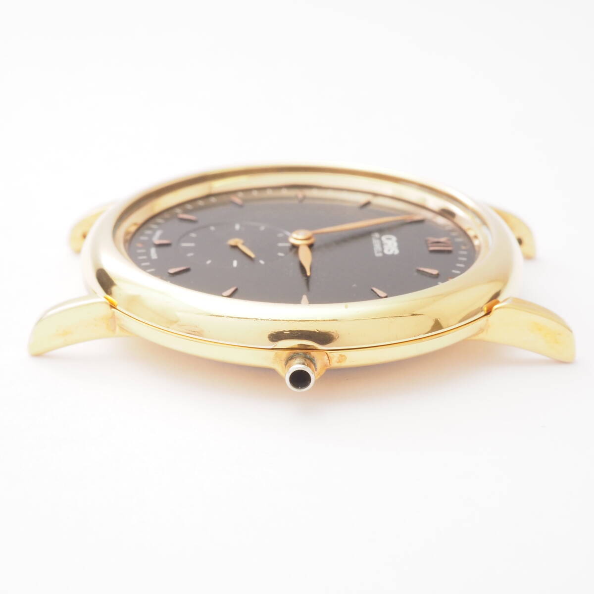 オリス ラウンド型 スモセコ ORIS 7423 手巻き ゴールド 黒文字盤 ボーイズ 腕時計 本体[Pa1535-AM7の画像3