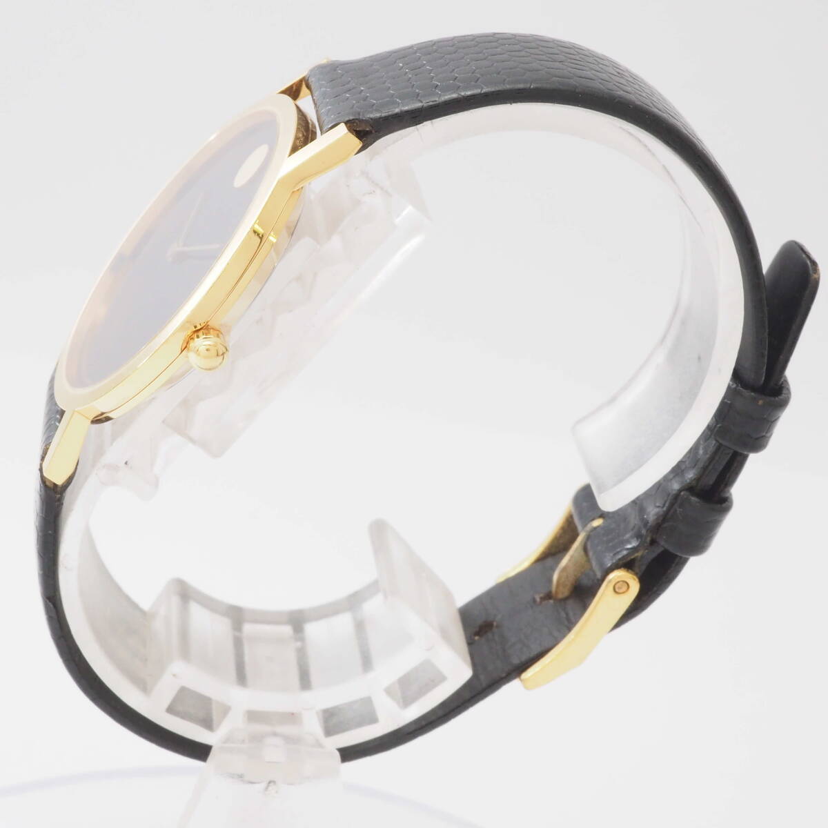 モバード ミュージアム 87.45.882 MOVADO QUARTZ クォーツ ゴールド×ブラック 黒文字盤 革ベルト ボーイズ 男女兼用 腕時計[2856692-BA8の画像2