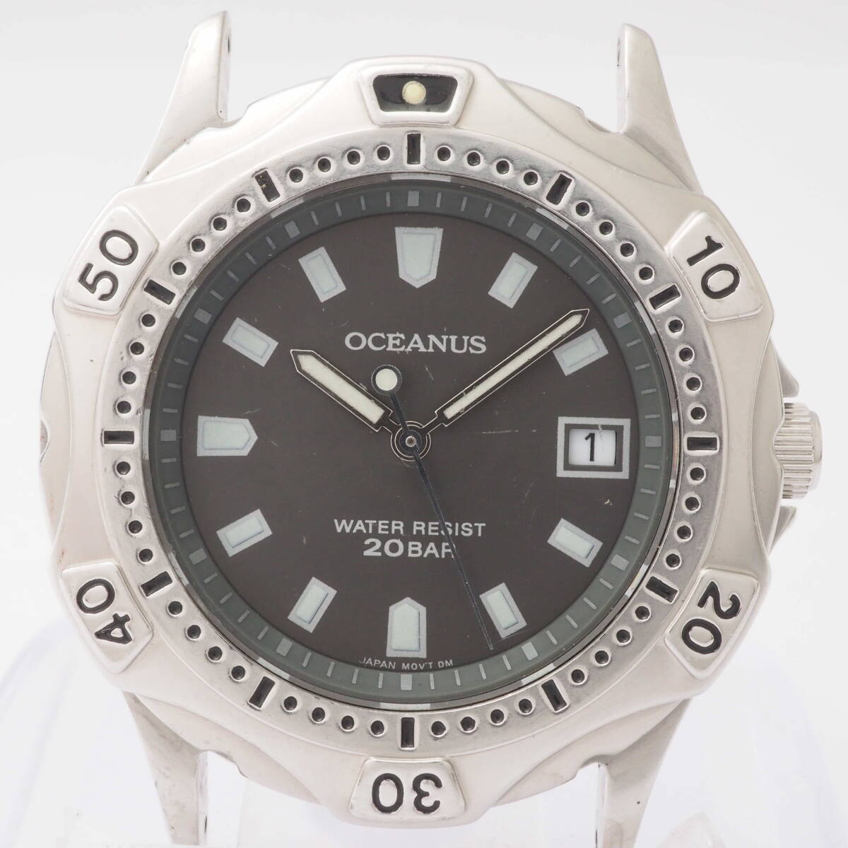 【希少品】カシオ オシアナス 708 OC-700 CASIO OCEANUS デイト SS クォーツ グレー系 文字盤 ダイバー メンズ腕時計 フェイス[Pa1550-AG6_画像1