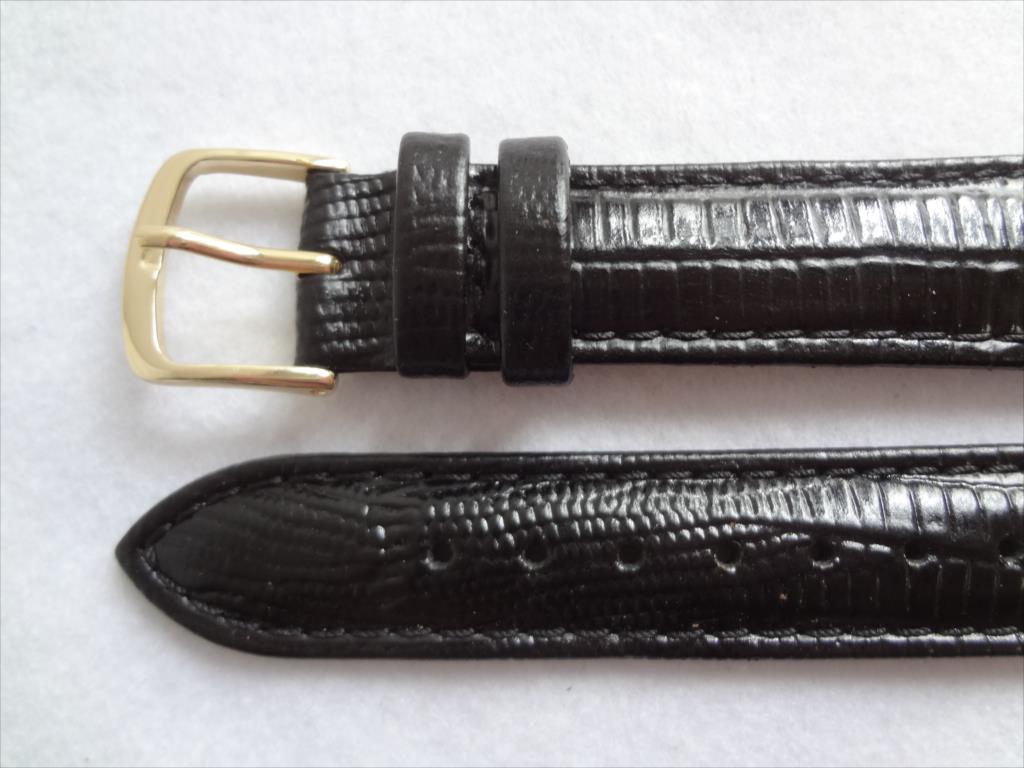 腕時計バンド 19mm 黒 Teju リザード型押し レザー 時計ベルト 黒色 ブラック Teju Lizard Grain Hadley Roma_画像4