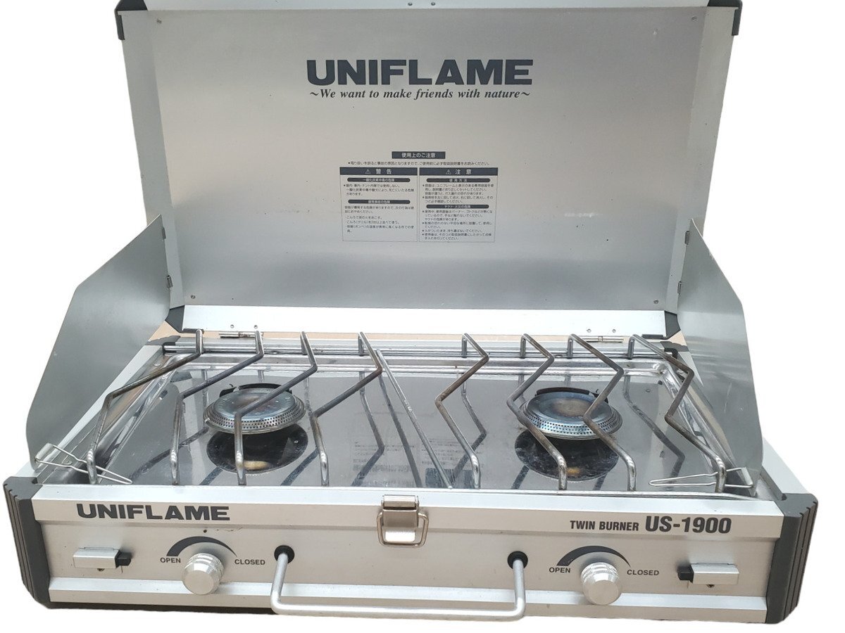 ◎【中古】UNIFLAME ユニフレーム ツインバーナー US-1900 シルバー アウトドア キャンプ用品 アウトドアグッズ コンロ ツーバーナー ガス_画像4