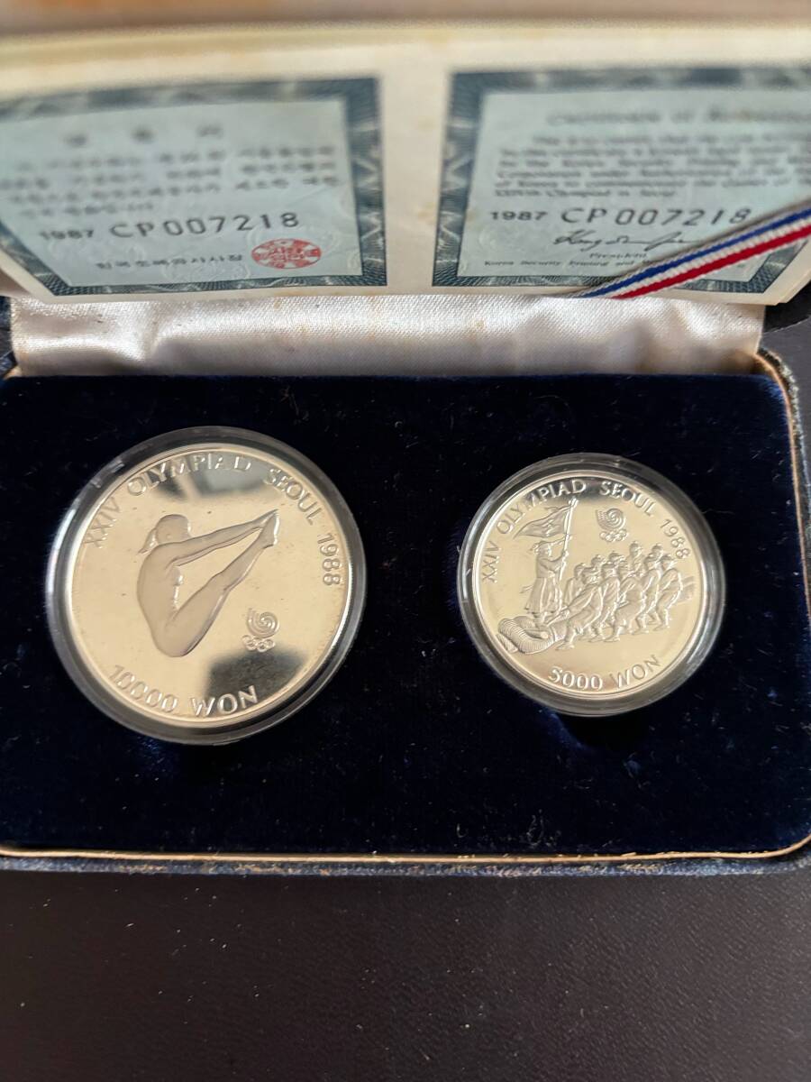 1988年ソウルオリンピック記念プルーフ銀貨　10000ウォン 5000ウォン 銀貨２枚セット②_画像1