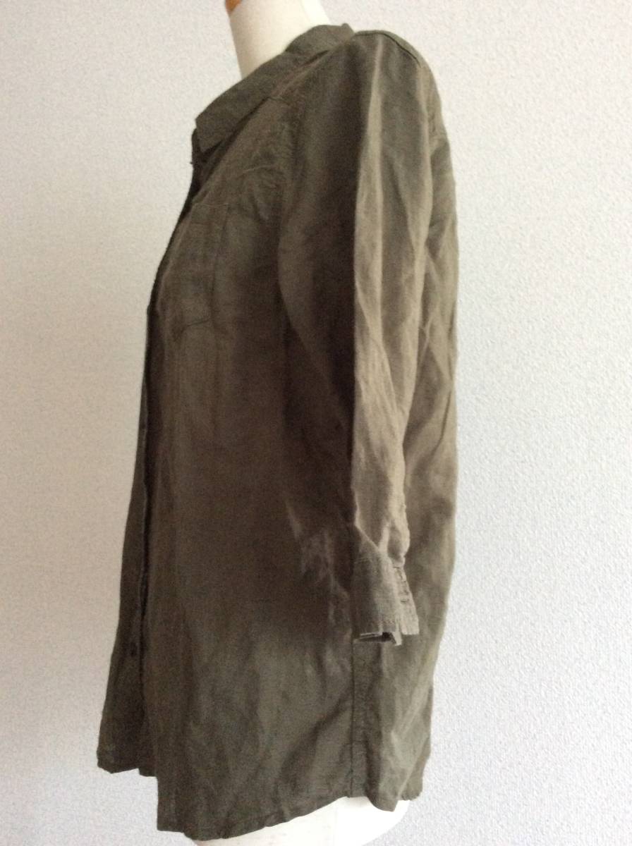 スパイラルガール モスグリーン コットンリネン シャツ ブラウス 七分袖 Lサイズ