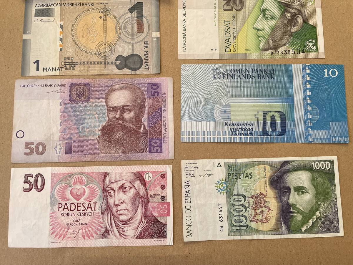 ☆外国紙幣【ヨーロッパ紙幣色々13枚：イタリア、スペイン、オランダ、フィンランド等】古紙幣　M486_画像4