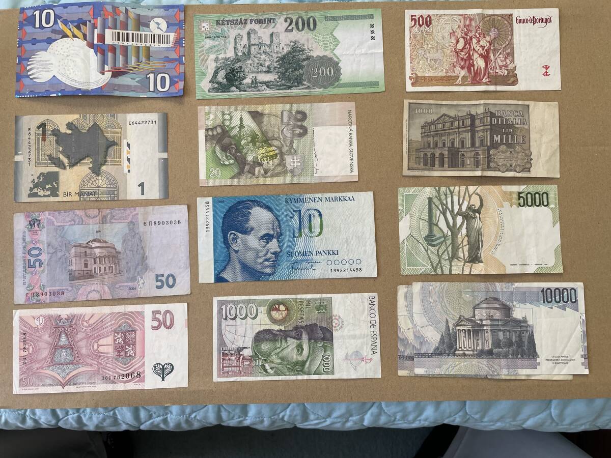 ☆外国紙幣【ヨーロッパ紙幣色々13枚：イタリア、スペイン、オランダ、フィンランド等】古紙幣　M486_画像6