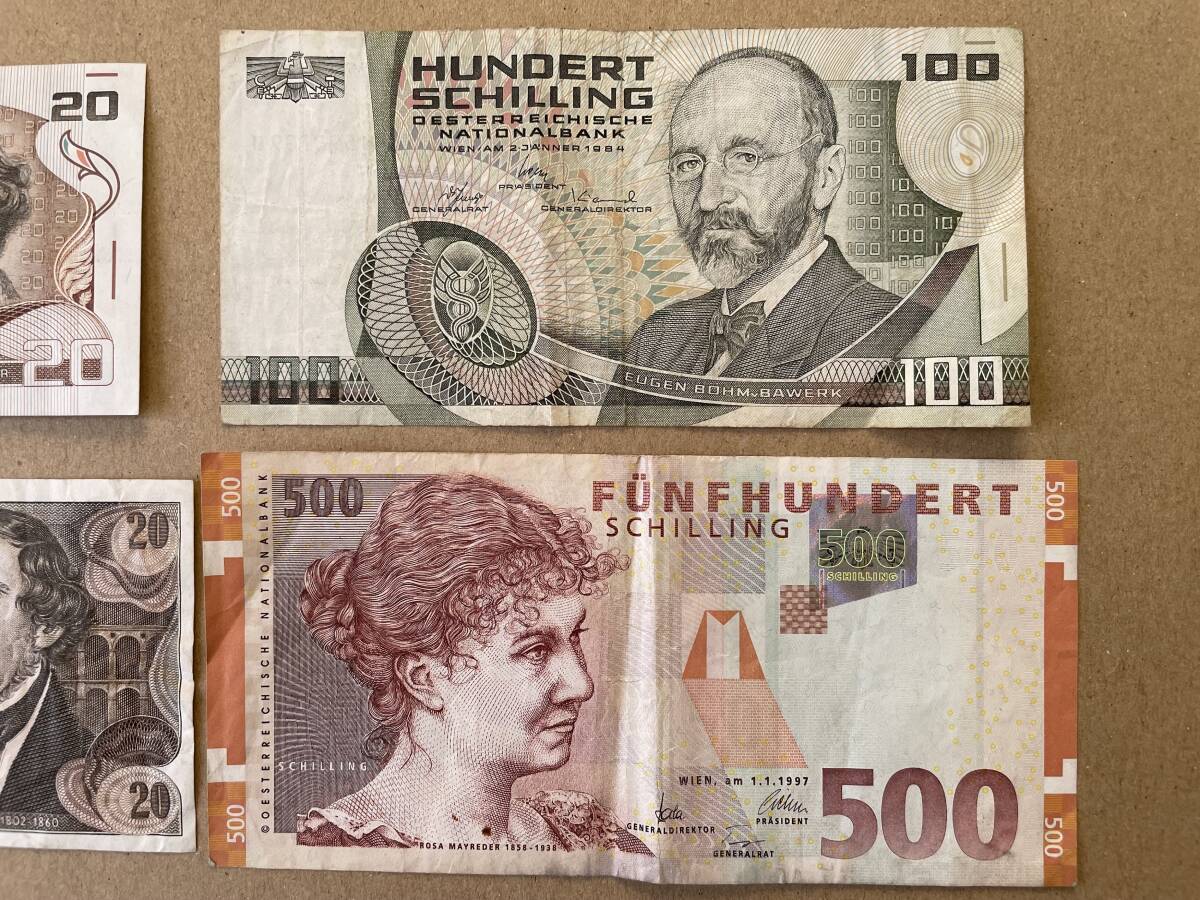 * зарубежный банкноты [ Австрия банкноты 4 листов ( общая сумма 640 Shilling ):500/100/20 Shilling банкноты ] старый банкноты M489