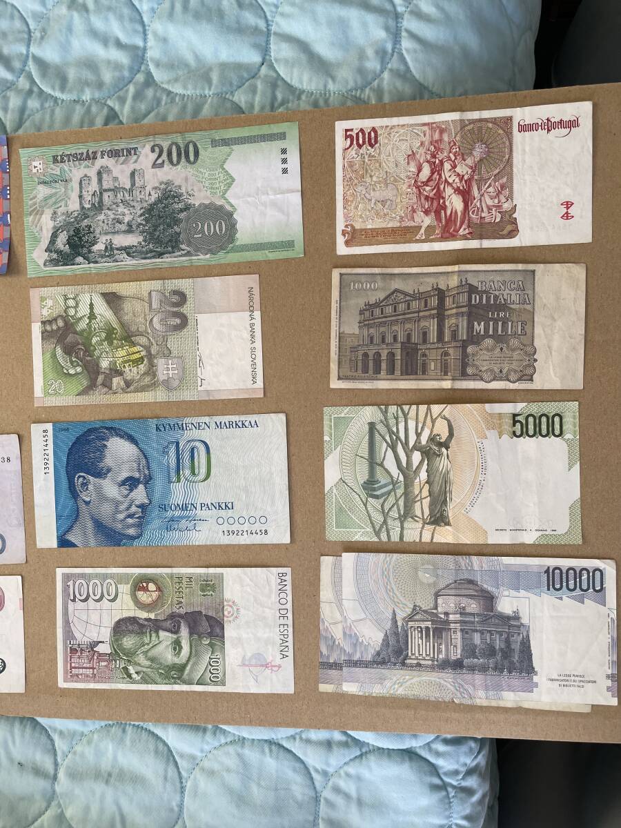 ☆外国紙幣【ヨーロッパ紙幣色々13枚：イタリア、スペイン、オランダ、フィンランド等】古紙幣　M486_画像8