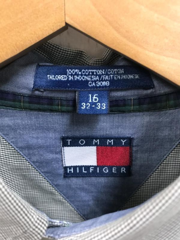 Tommy Hilfiger トミーヒルフィガー オールド レトロ ボタンダウン 胸ポケット ギンガムチェック長袖ドレスシャツ メンズ 大きめサイズ16_画像2