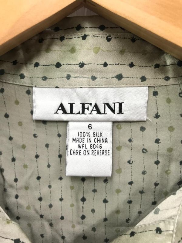 アルファニ ALFANI Macy's メイシーズ レディース オールド 90s レトロ モード 古着 シルク100％ 総柄 長袖シャツ ブラウス グレー 6号_画像2