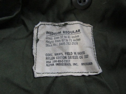 69年製　2nd アルミジップ　U.S.ARMY M-65　フィールドジャケット　MEDIUM REGULAR_画像7