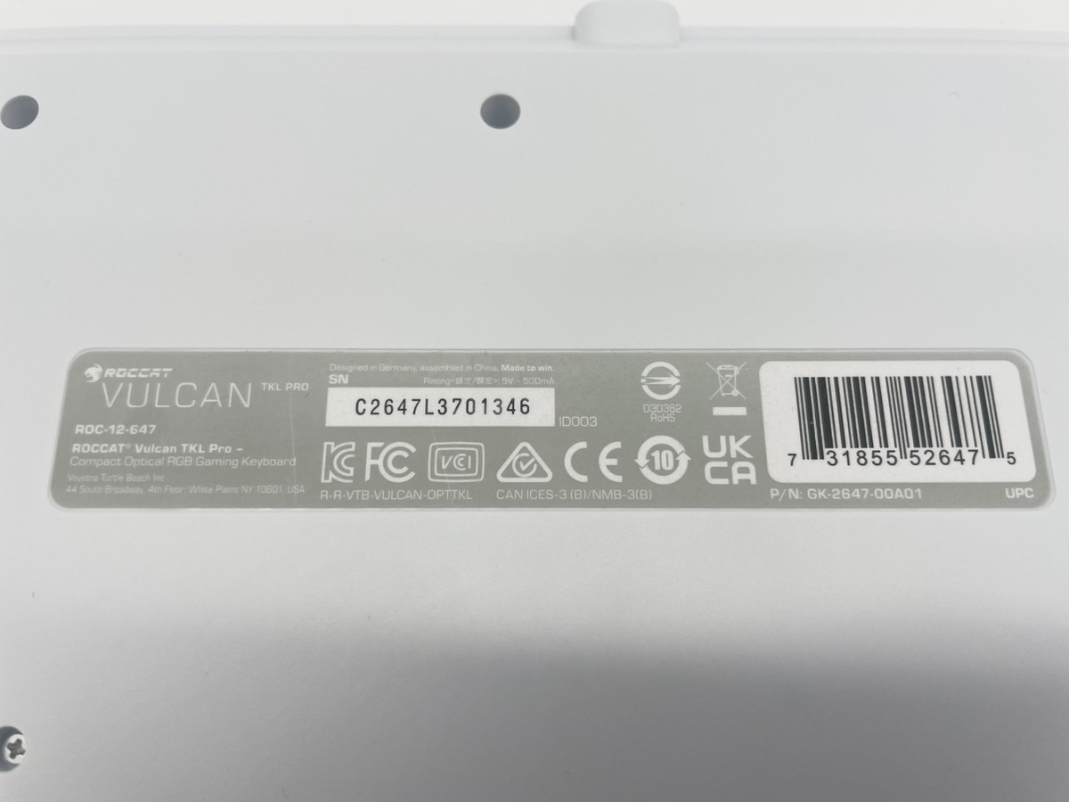 ROCCAT VULCAN TKL Pro USB ゲーミングキーボード 日本語配列 静音 リニア(オプティカル) テンキーレス ホワイト【日本正規代理店品】_画像7