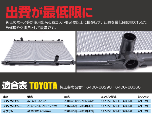 【即決】トヨタ ノア/ヴォクシー ZZR70G/W ZZR75G/W 2007.6-2014.1 純正品番 16400-28290 / 16400-28360 対応 ラジエーター_画像7