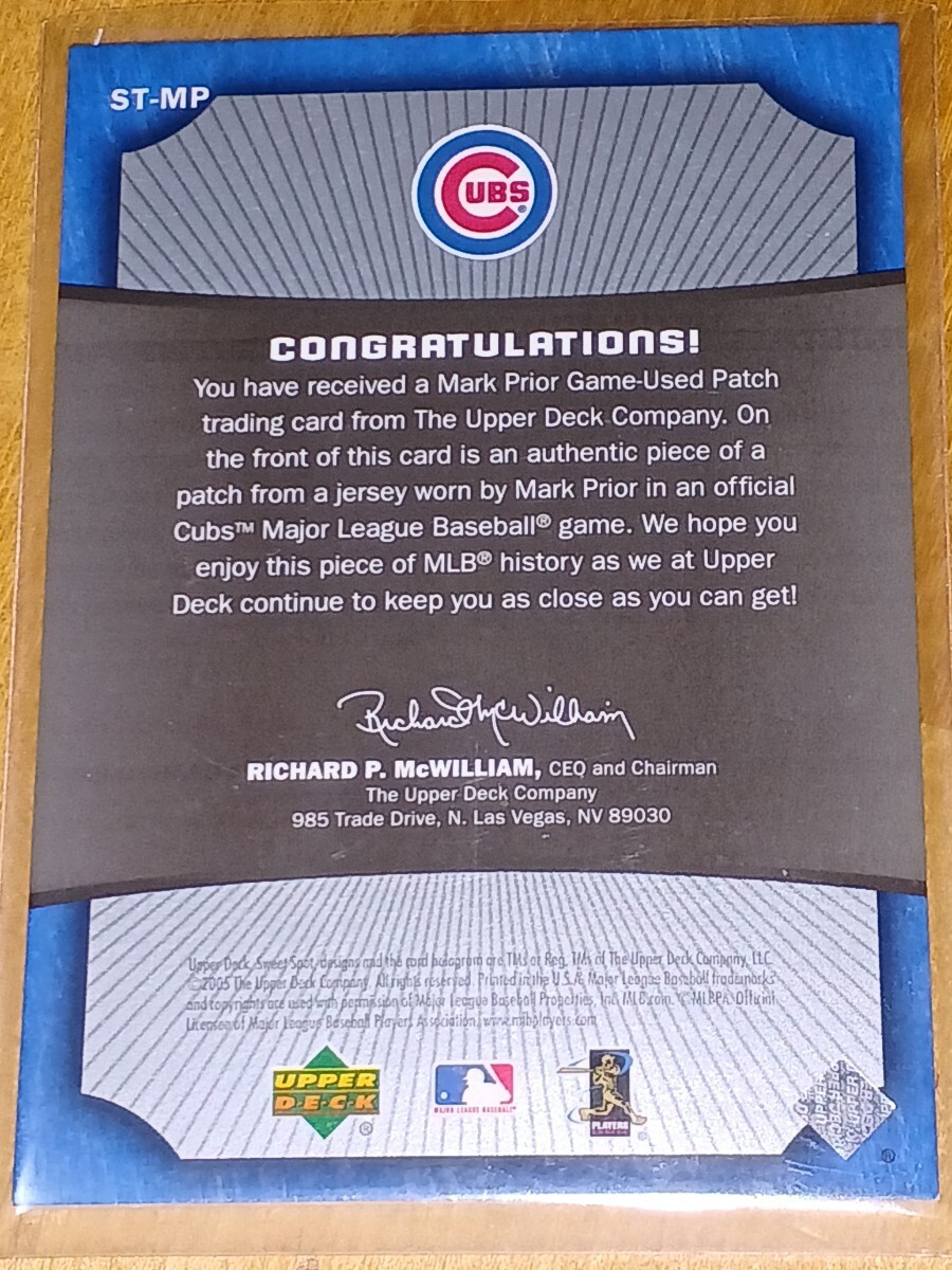 2005 UD Sweet Spot Sweet Threads Mark Prior Game-used Patch /35 パッチカード　マーク・プライアー cubs 現ドジャース投手コーチ_画像2