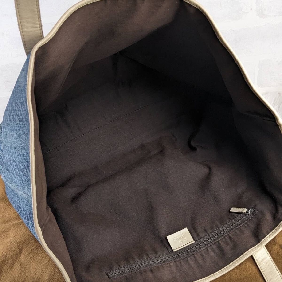 1 иен ~ [ редкий ]GUCCI Gucci большая сумка Denim кожа Inter locking общий рисунок A4 место хранения возможность большая вместимость 