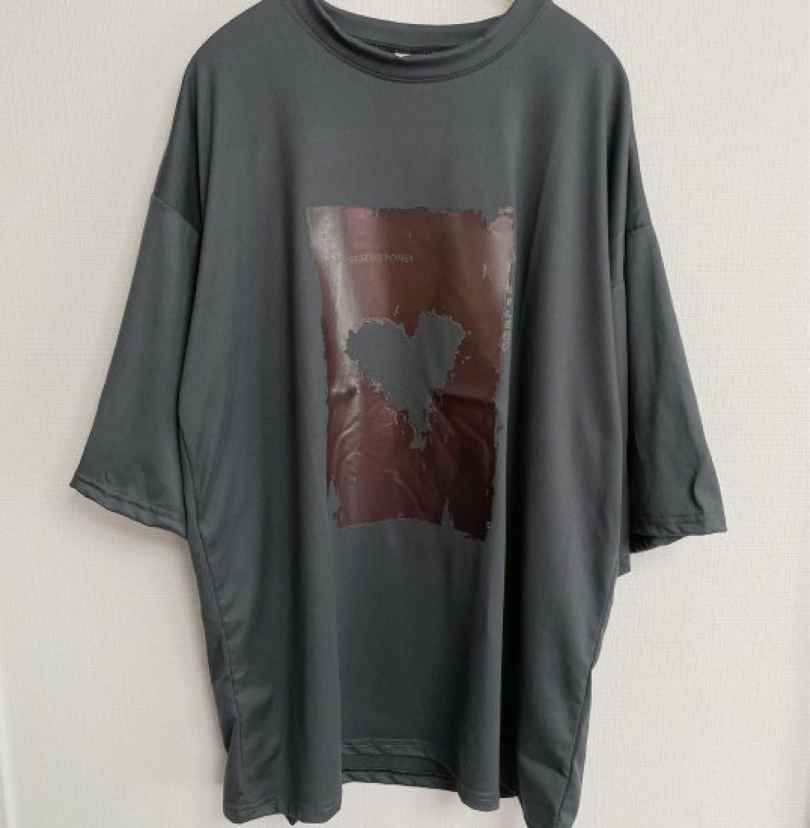 ハート ユニセックス パンク ロック 半袖 Tシャツ ダークグレー　XL