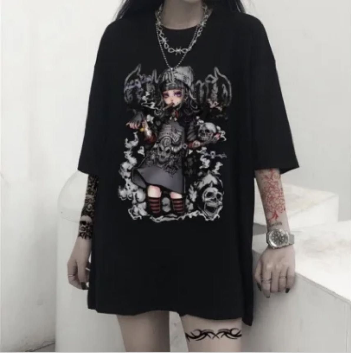 病みかわ 女の子 Tシャツ 量産型 地雷系 ゴスロリ ブラック 黒