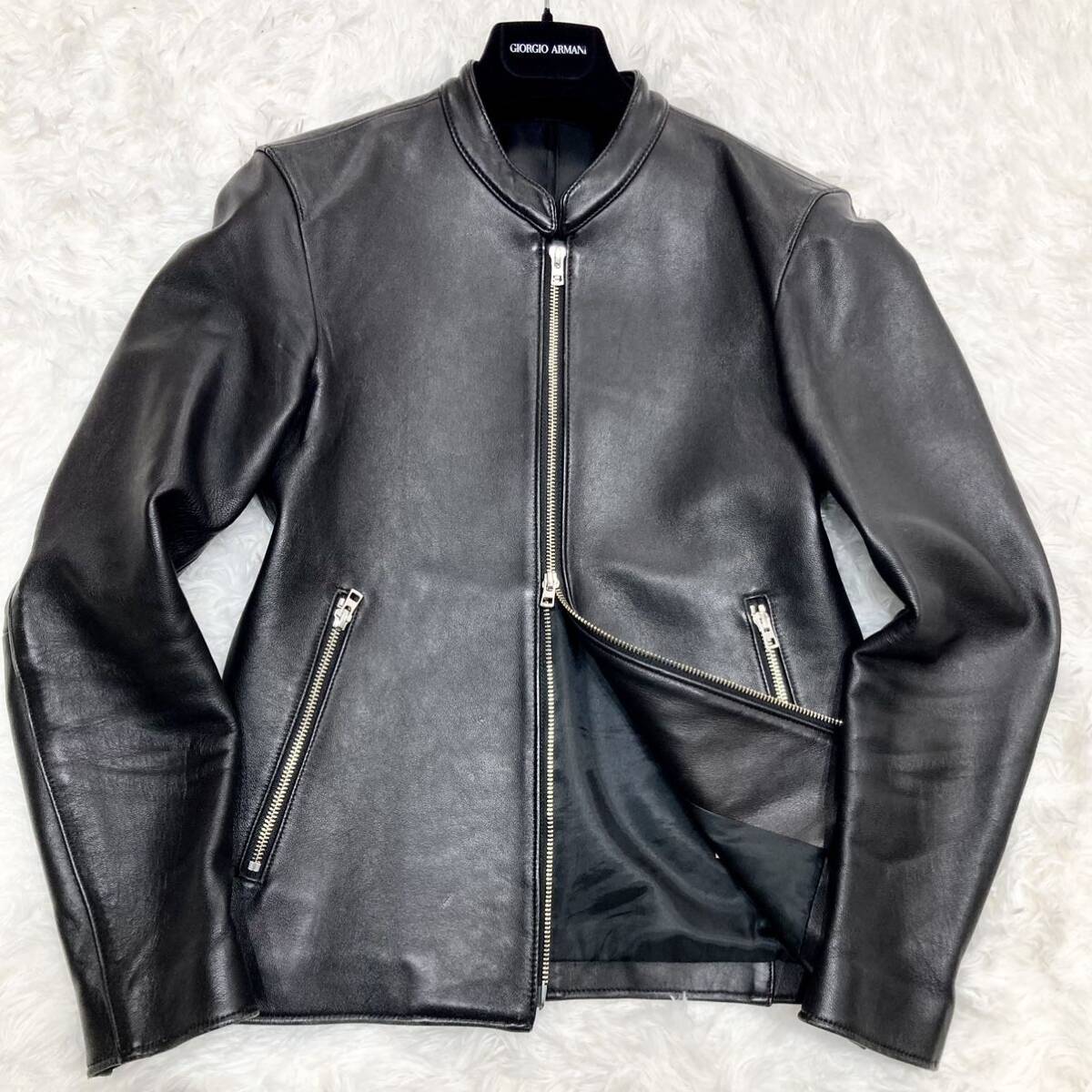 [LIDnM/lidom] size S sheep leather black sheepskin ram leather leather jacket Single Rider's black sheepskin LIDNM