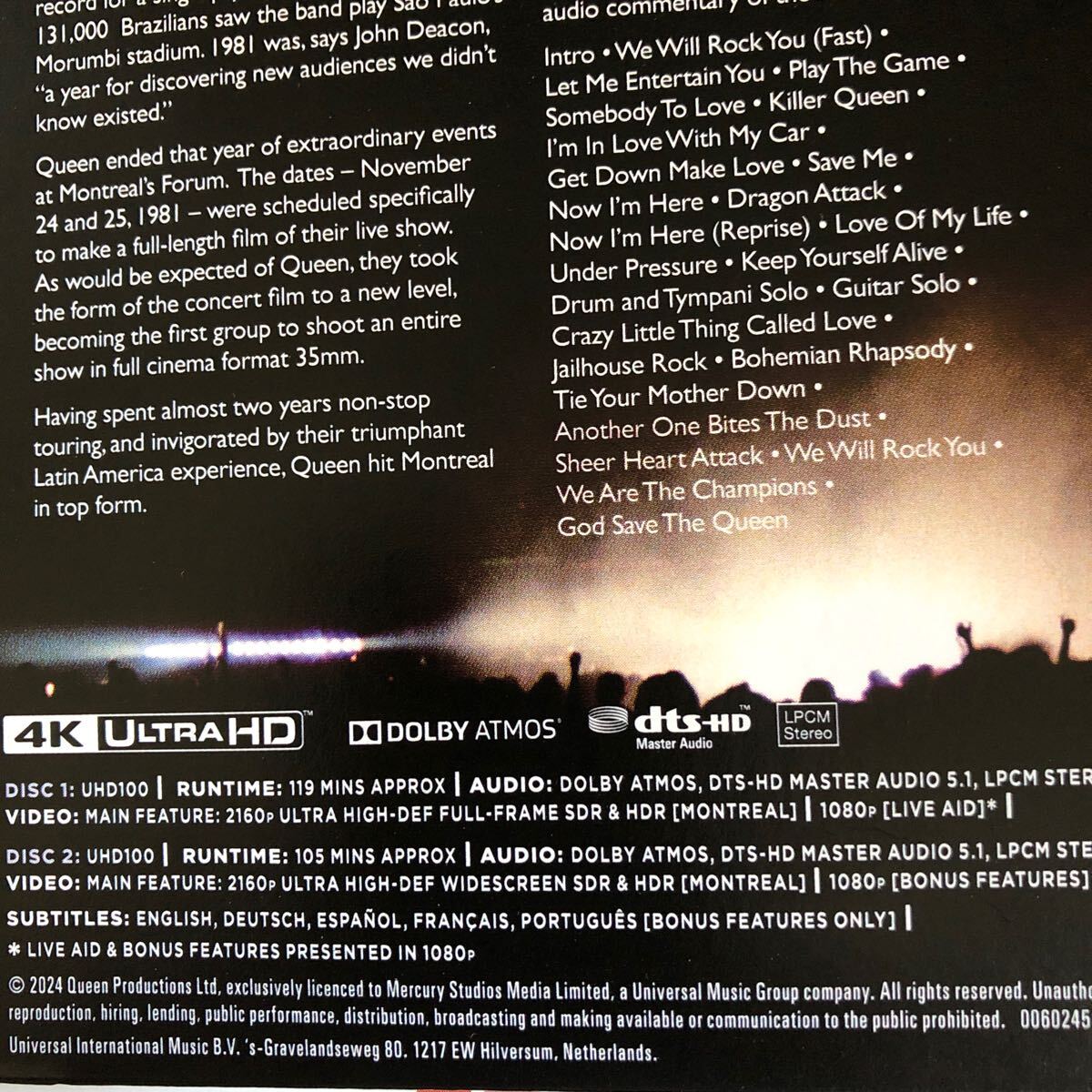 QUEEN クイーン モントリオール Rock Montreal + Live Aid 輸入盤 4K ultra HD UHD 2枚組　中古_画像3