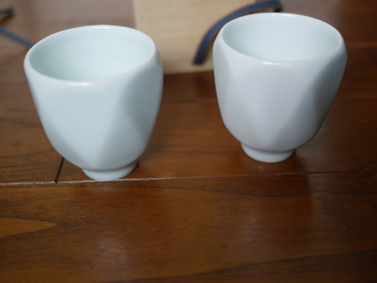  human national treasure front rice field .. white porcelain hot water . tea cup 2 point 