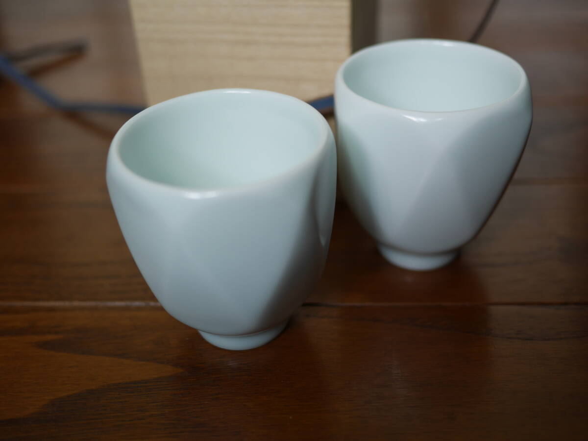  human national treasure front rice field .. white porcelain hot water . tea cup 2 point 