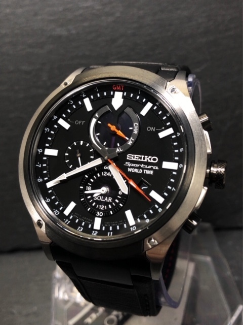 新品 SEIKO セイコー 正規品 Sportura スポーチュラ 腕時計 ブラック ソーラー レザー 10気圧防水 クロノグラフ アナログ メンズ SSC483P1_画像5