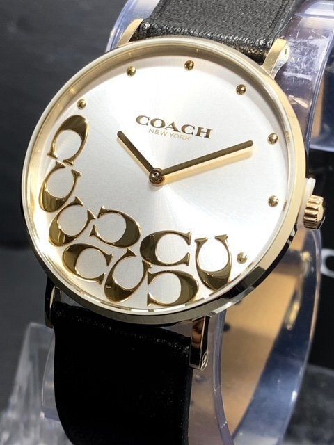 新品 COACH コーチ 正規品 腕時計 PERRY ペリー アナログ腕時計 クオーツ レザー 日常生活防水 シンプル ブラック ゴールド プレゼントの画像2