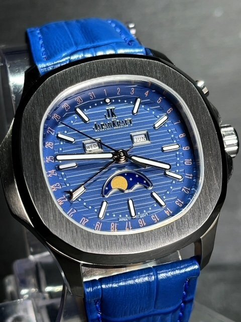 新品 JAPAN KRAFT ジャパンクラフト 正規品 クオーツ 腕時計 ビジネスウォッチ サン＆ムーン ジャパンムーブメント メンズ ブルーの画像1