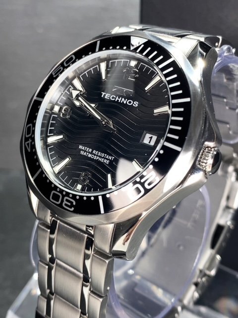 新品 TECHNOS テクノス 腕時計 正規品 アナログ腕時計 クオーツ カレンダー 10気圧防水 ステンレス シンプル ブラック シルバー メンズの画像4