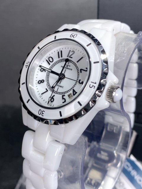 新品 テクノス TECHNOS 正規品 腕時計 アナログ腕時計 クオーツ セラミック 3気圧防水 カレンダー 3針 ビジネス ホワイト 白 プレゼントの画像4